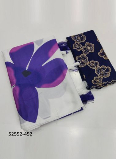 Lavender & White Chinon Digitally Floral Printed Beautiful Saree For Kitty-Parties