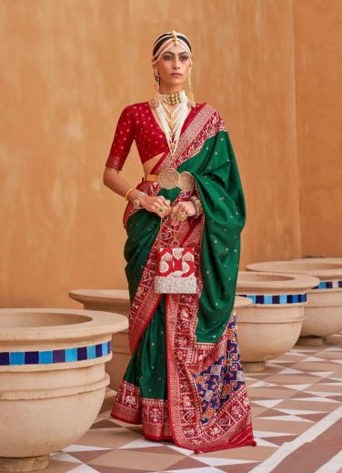 Green Patola Silk Weaving Party-Wear Saree