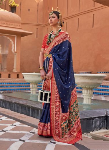 Blue Patola Silk Weaving Party-Wear Saree