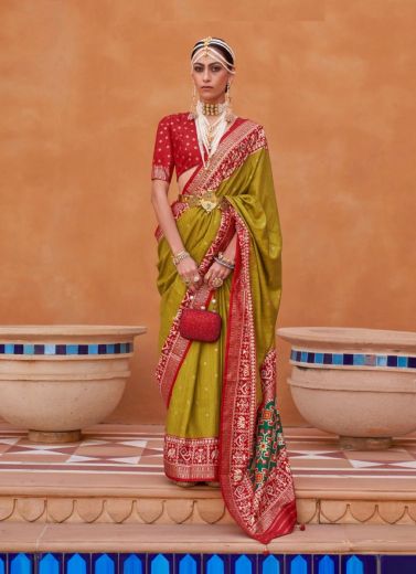 Dark Golden Patola Silk Weaving Party-Wear Saree