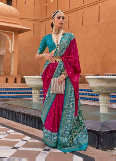 Dark Magenta Patola Silk Weaving Party-Wear Saree