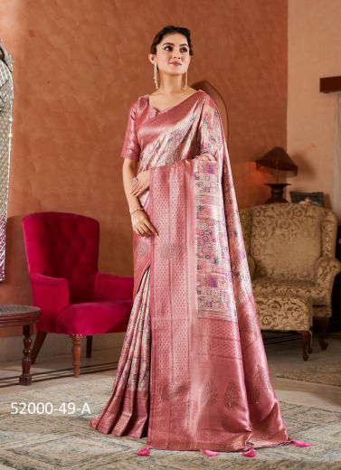 Pink Woven Soft Silk Festive-Wear Saree