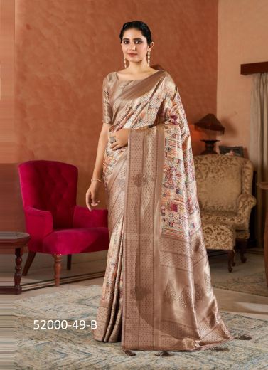 Brown Woven Soft Silk Festive-Wear Saree