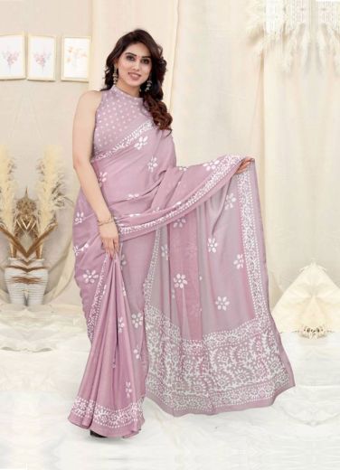 Lilac Chinon Chiffon Printed Office-Wear Saree