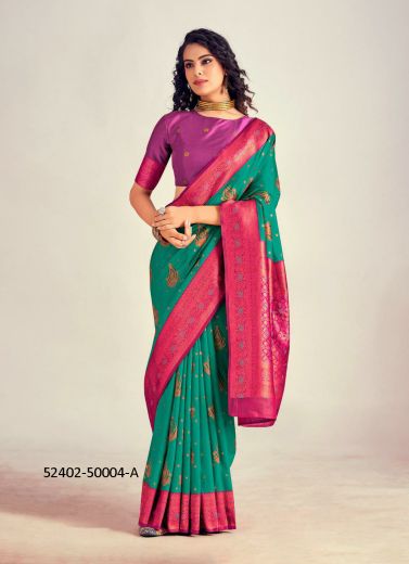 Multicolored Woven Jari Silk Saree For Traditional / Religious Occasions