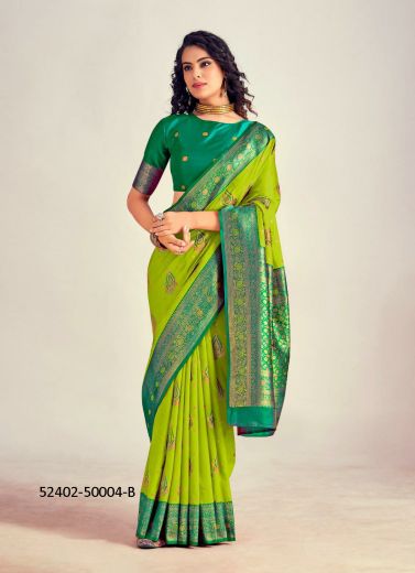 Multicolored Woven Jari Silk Saree For Traditional / Religious Occasions