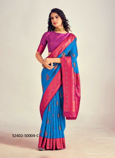 Multicolored Woven Jari Silk Saree For Traditional / Religious Occasions