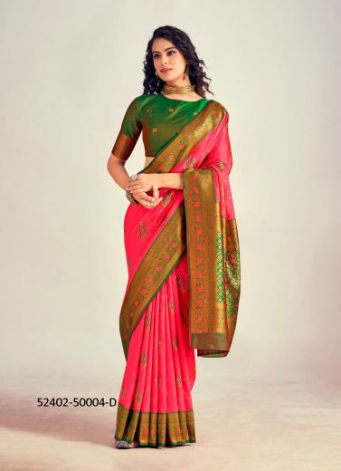 Multicolored Woven Jari Silk Saree For Traditional / Religious Occasions