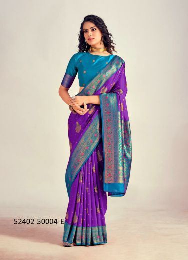 Multicolored Woven Jari Silk Saree For Traditional / Religious Occasions