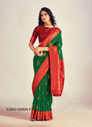 Multicolored Woven Jari Silk Saree For Traditional / Religious Occasions