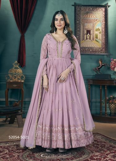 Lilac Georgette Foil-Printed Party-Wear Readymade Gowns