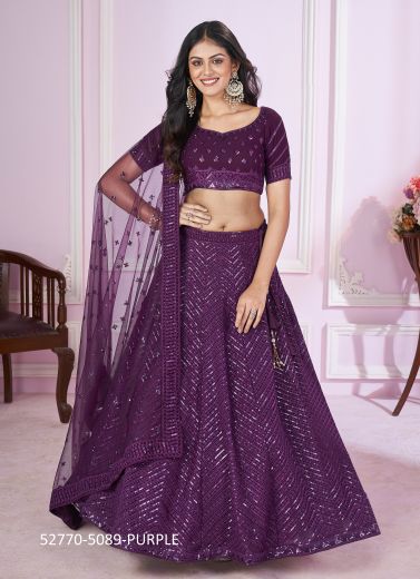 Dark Purple Georgette Sequins-Work Party-Wear Stylish Lehenga Choli