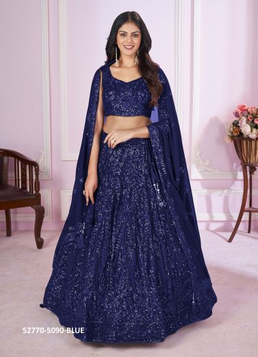 Blue Georgette Sequins-Work Party-Wear Stylish Lehenga Choli