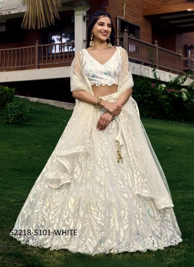 White Net Sequins-Work Party-Wear Gliterring Lehenga Choli