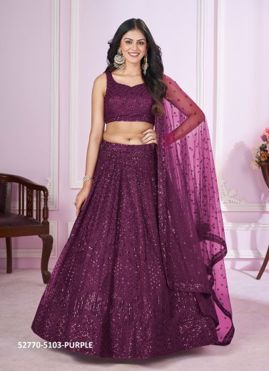 Purple Net Sequins-Work Party-Wear Stylish Lehenga Choli