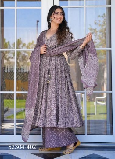 Mauve Cotton Silk Printed Palazzo-Bottom Readymade Salwar Kameez For Kitty-Parties