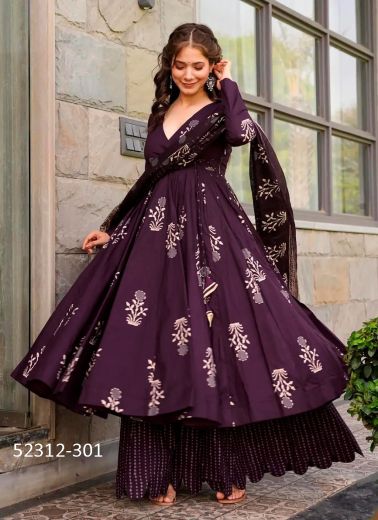 Purple Muslim Printed Palazzo-Bottom Readymade Salwar Kameez For Traditional / Religious