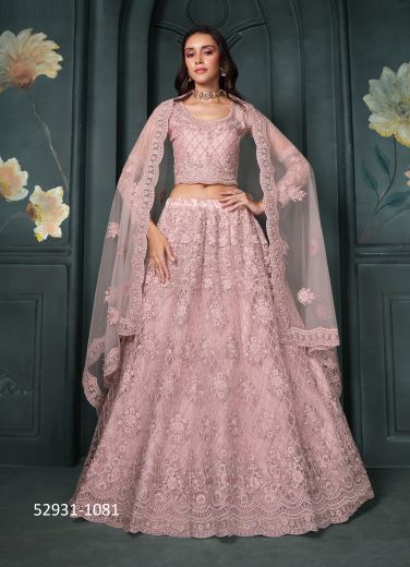 Pink Net Handwork Wedding-Wear Bridal Lehenga Choli