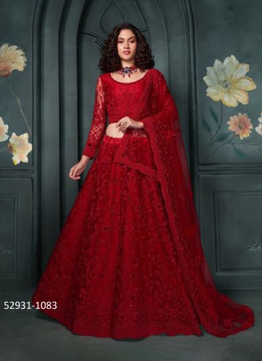 Red Net Handwork Wedding-Wear Bridal Lehenga Choli