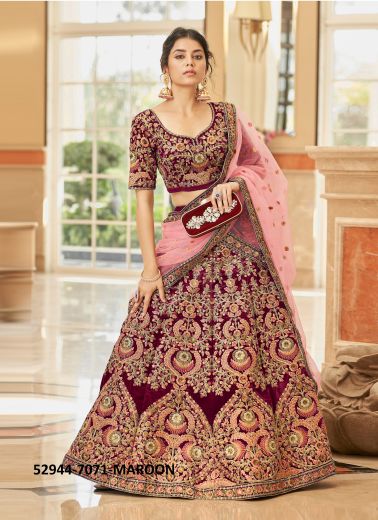 Purple Velvet Handwork Wedding-Wear Reception Lehenga Choli