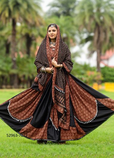 Maroon & Black Cotton Printed Navratri Special Readymade Lehenga Choli [Chaniya Choli For Garba]