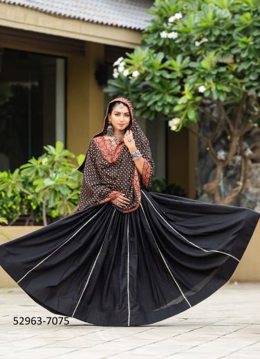 Black Cotton Printed Navratri Special Readymade Lehenga Choli [Chaniya Choli For Garba]