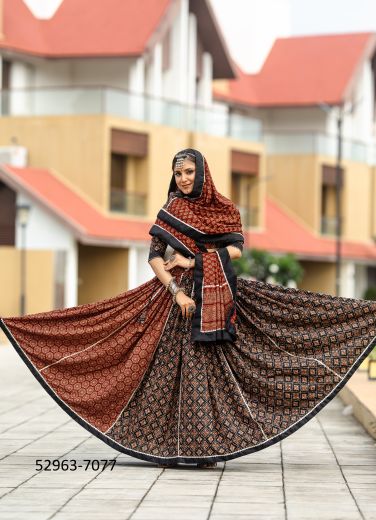 Maroon & Black Cotton Printed Navratri Special Readymade Lehenga Choli [Chaniya Choli For Garba]