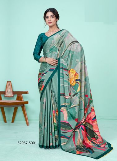 Multicolored Crape Silk Digitally Printed Vibrant Saree For Kitty-Parties