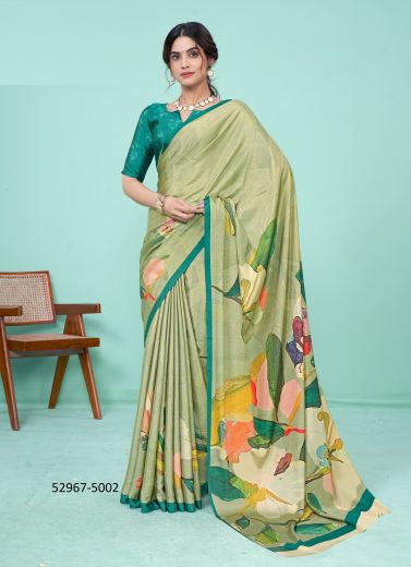 Multicolored Crape Silk Digitally Printed Vibrant Saree For Kitty-Parties