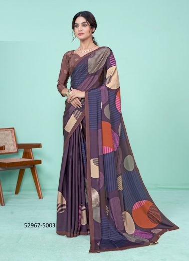 Multicolored Crape Silk Digitally Printed Vibrant Saree For Kitty-Parties