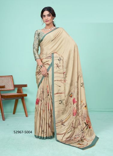 Multicolored Crape Silk Digitally Printed Vibrant Saree For Kitty-Parties