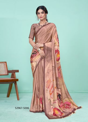 Multicolored Crape Silk Digitally Printed Vibrant Saree For Kitty-Parties