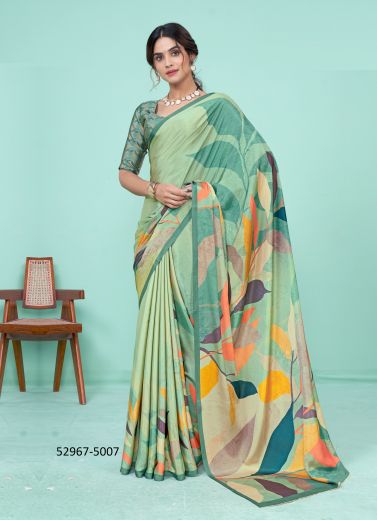 Multicolored Crape Silk Digitally Printed Vibrant Saree For Kitty-Parties