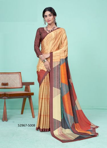 Multicolored Crape Silk Digitally Printed Vibrant Saree For Kitty-Parties