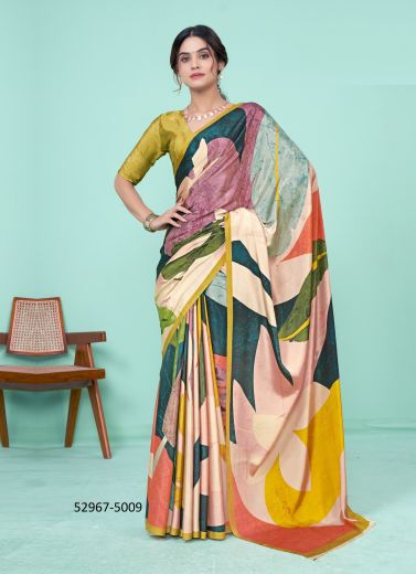 Multicolored Crape Silk Digitally Printed Vibrant Saree For Kitty-Parties