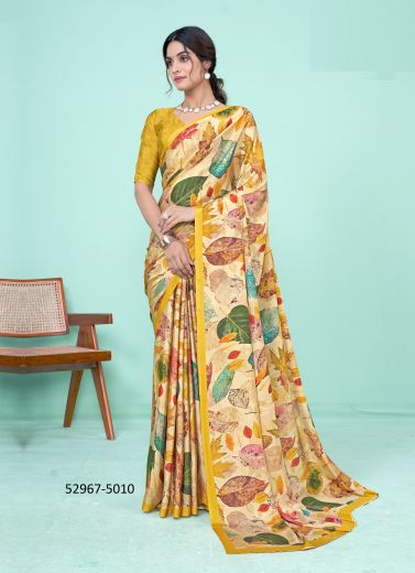 Multicolored Crape Silk Digitally Printed Vibrant Saree For Kitty-Parties