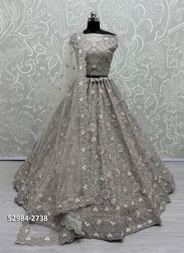 Gray Net Handwork Wedding-Wear Bridal Lehenga Choli