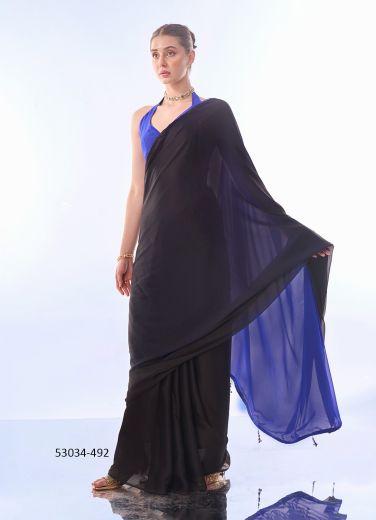 Black & Blue Georgette Party-Wear Bollywood Saree