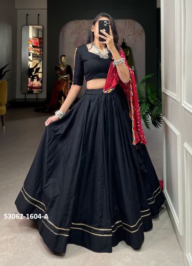 Black Cotton Bandhani Printed Navratri Special Readymade Lehenga Choli [Chaniya Choli For Garba]