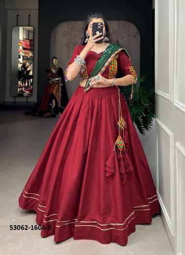 Crimson Red Cotton Bandhani Printed Navratri Special Readymade Lehenga Choli [Chaniya Choli For Garba]