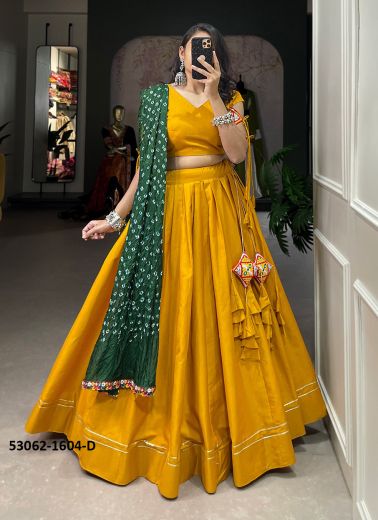 Yellow Cotton Bandhani Printed Navratri Special Readymade Lehenga Choli [Chaniya Choli For Garba]