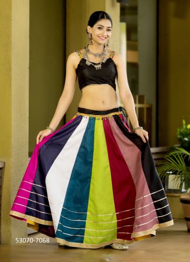 Multicolored Cotton Gamthi Work Navratri Special Readymade Lehenga Choli [Chaniya Choli For Garba]