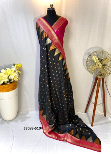 Black & Purple Woven Kanjivaram Silk Saree For Traditional / Religious Occasions