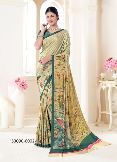 Multicolored Crepe Silk Digitally Printed Vibrant Saree For Kitty-Parties