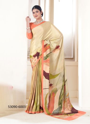 Multicolored Crepe Silk Digitally Printed Vibrant Saree For Kitty-Parties