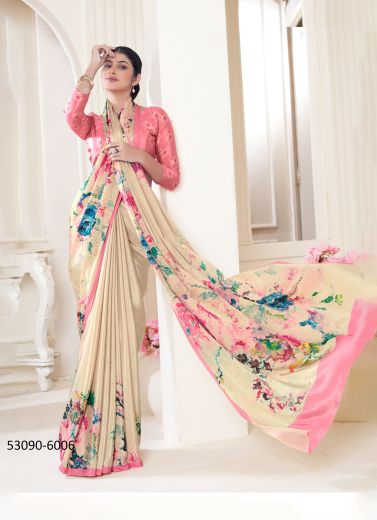 Multicolored Crepe Silk Digitally Printed Vibrant Saree For Kitty-Parties