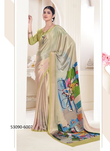 Multicolored Crepe Silk Digitally Printed Vibrant Saree For Kitty-Parties