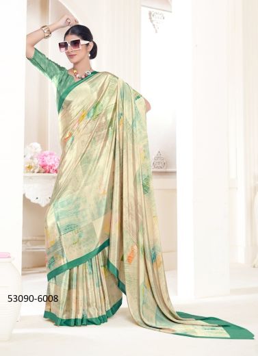 Multicolored Crepe Silk Digitally Printed Vibrant Saree For Kitty-Parties