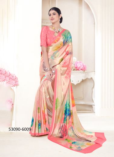 Multicolored Crepe Silk Digitally Printed Vibrant Saree For Kitty-Parties