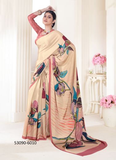 Multicolored Crepe Silk Digitally Printed Vibrant Saree For Kitty-Parties